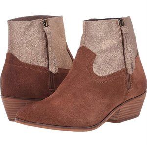 FRYE AND CO. WOMEN'S TAN SUEDE  RUBIE ZIP ANKLE BOOTS SIZE 9 NEW GLITTER LEATHER